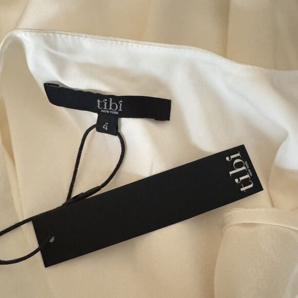 NWT Tibi Ivory Silk Halter Tiered Mini Dress Womens 4 Sleeveless Open Back Party - Picture 11 of 13